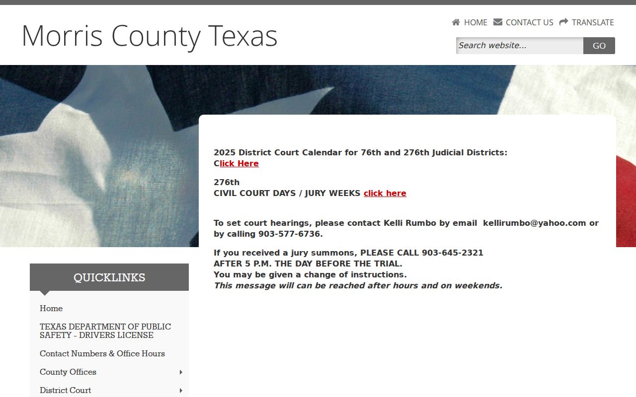 Morris County court calendar links and coordinator details