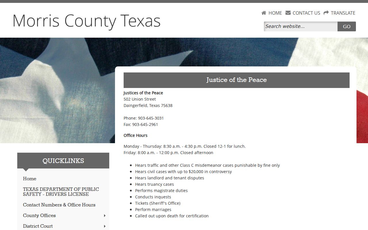Morris County traffic court Justice of the Peace information
