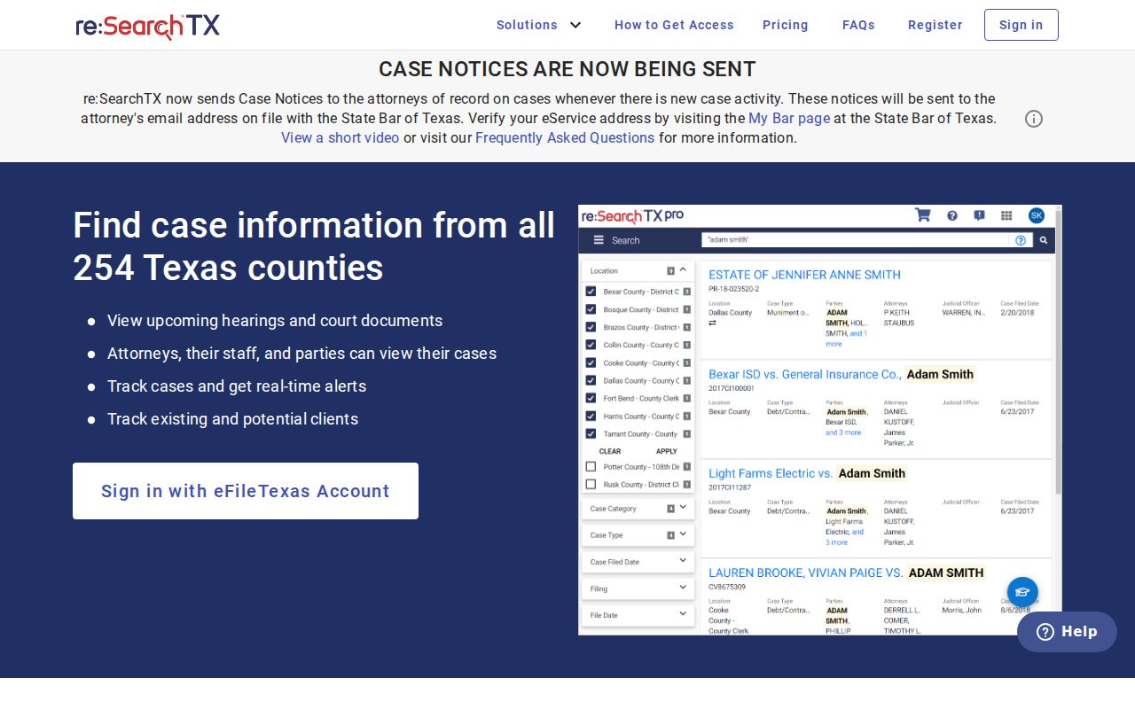 Texas re SearchTX statewide case document system